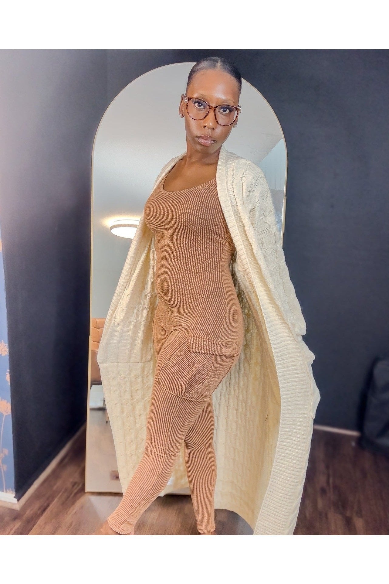 Waffle knit cardigan