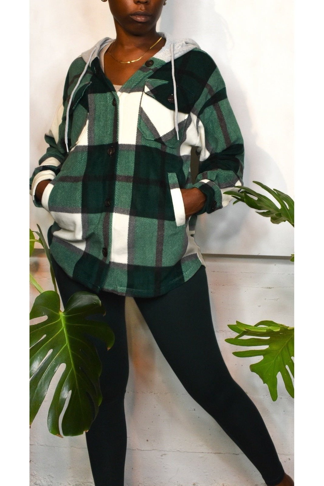 Plaid hooded shacket