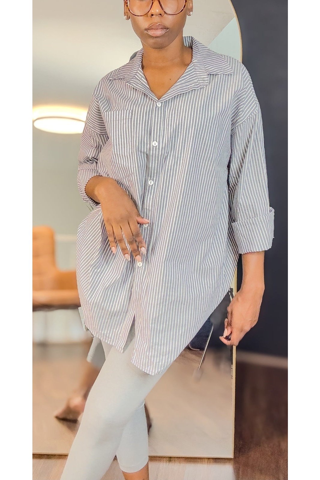 Striped Oversized Button Up